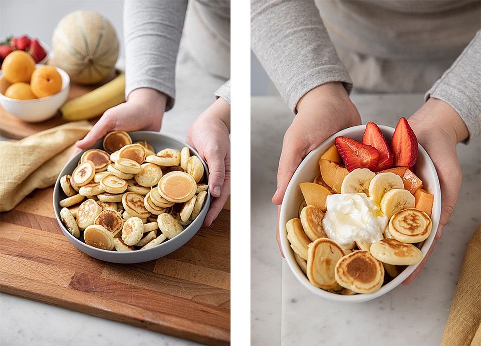 Mini pancake bowl with fresh fruit
