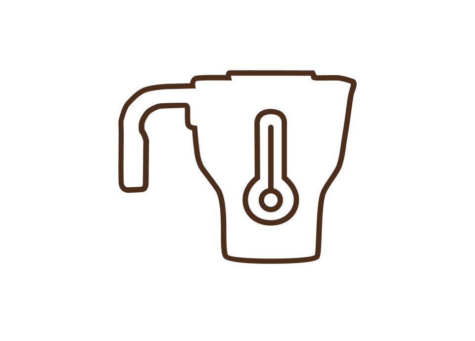 Icon of a milk frother with thermometer symbol indicating temperature control.